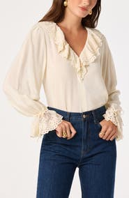 ASTR the Label Christy Eyelet Trim V-Neck Top