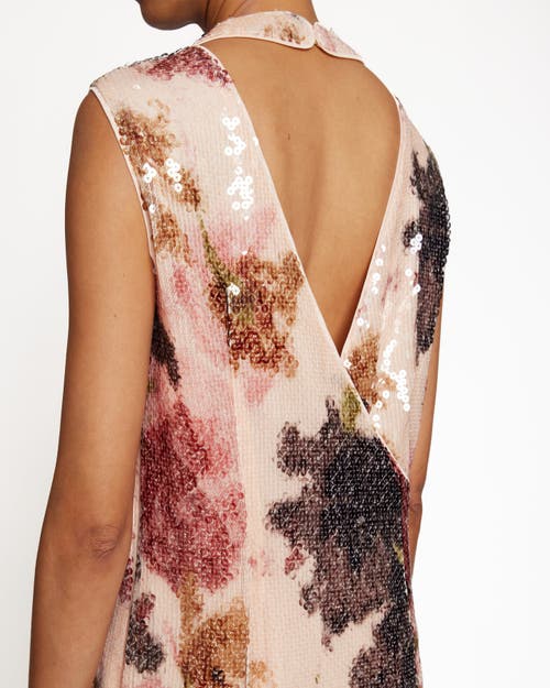 Santorelli Floral Sequin Mock Neck Shift Dress In Sangria
