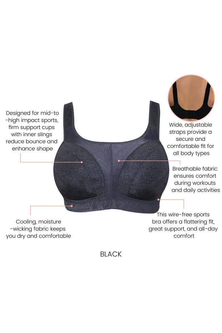 Active Full Bust Unlined Sports Bra, Alternate, color, Black