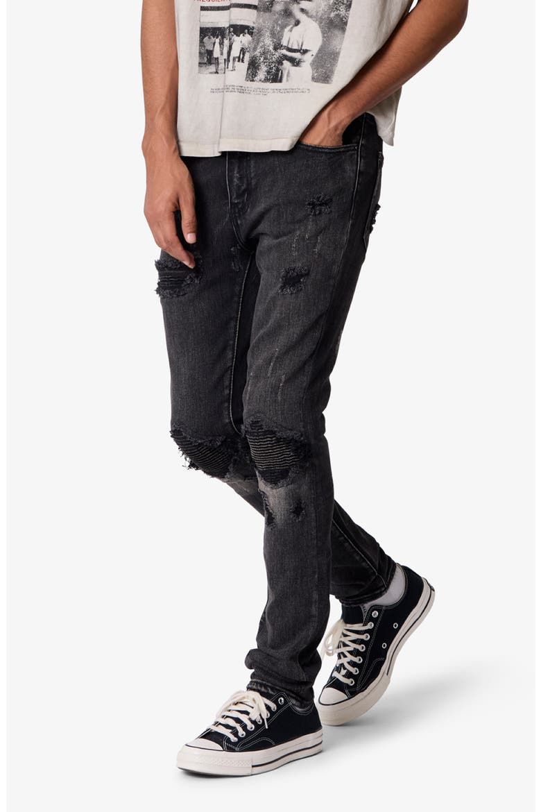Distressed Moto Skinny Jeans, Alternate, color, BLACK