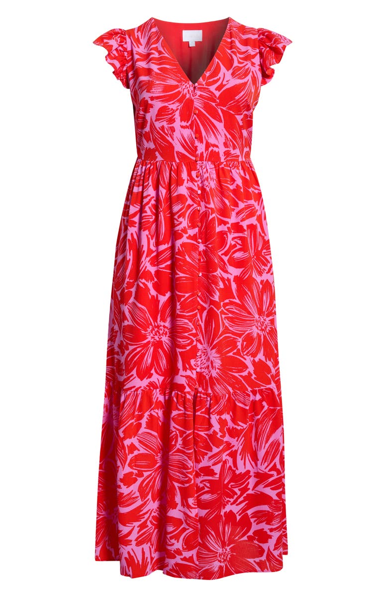 SUGARLIPS Rania Floral Evianna Flutter Maxi Dress, Alternate, color, Pink-Red-Mul