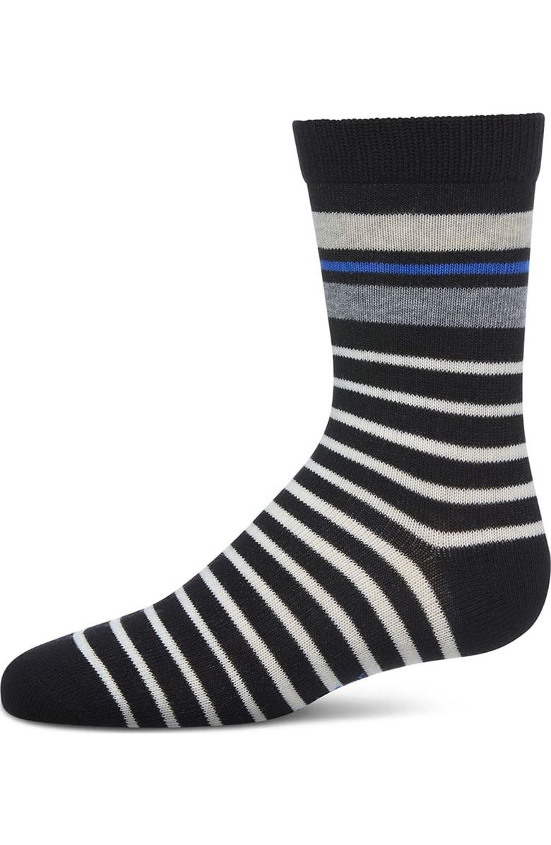 MeMoi Striped Fine-Gauge Crew Sock, Main, color, Black