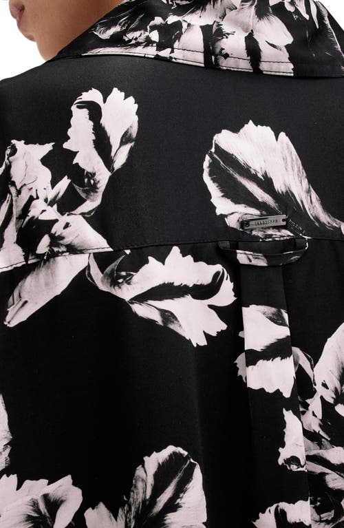 Allsaints Charli Floral Satin Button-up Shirt In Black