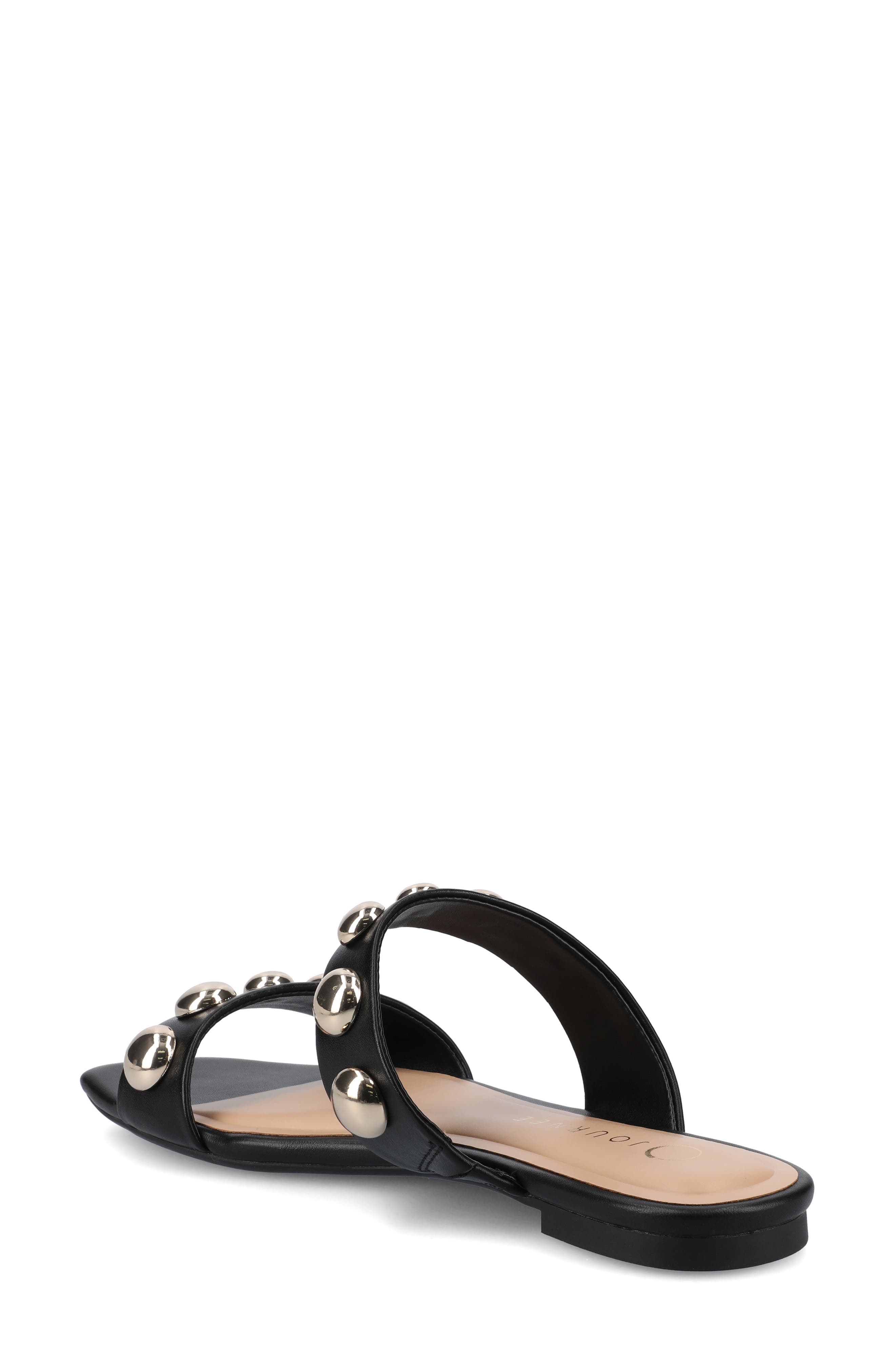 Journee Collection Frida Studded Slide Sandal, Alternate, color, Black/ Gold