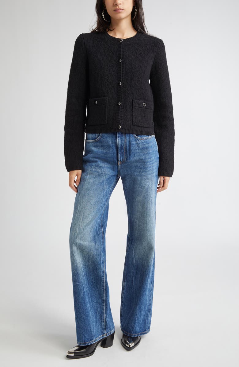 Rabanne Wool Blend Cardigan, Alternate, color, Black