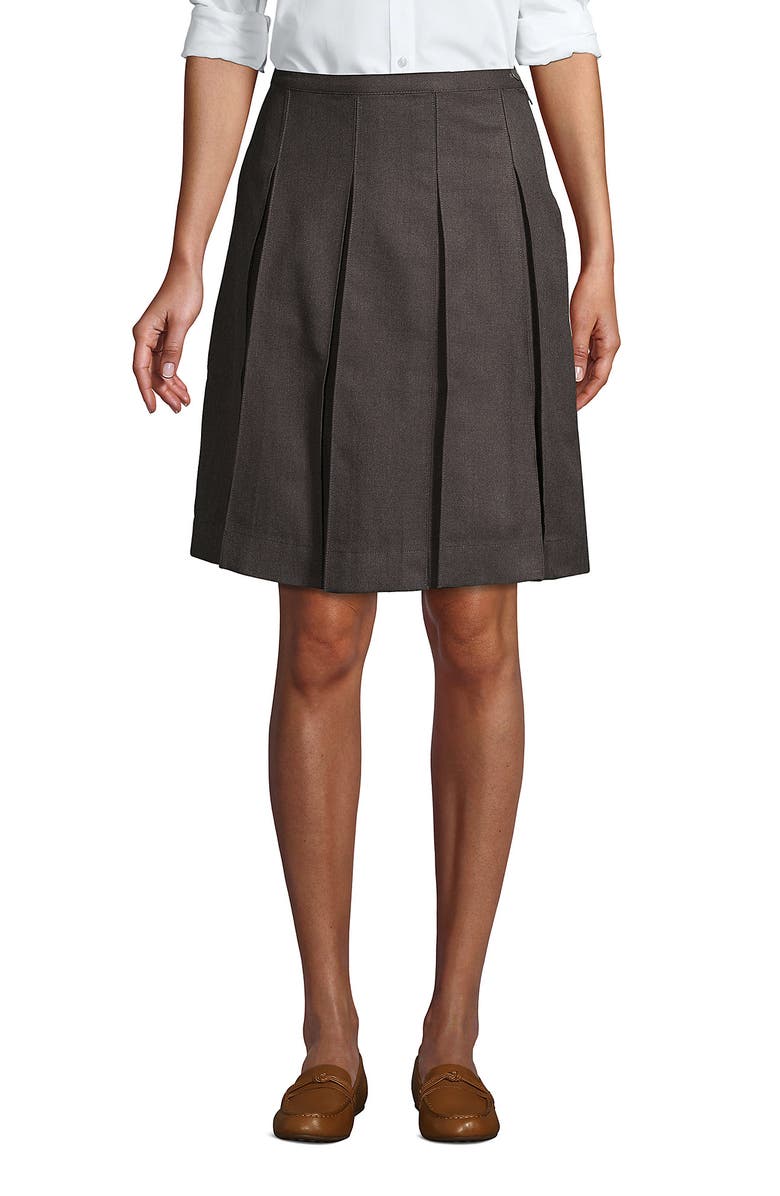 Lands' End School Uniform  Solid Box Pleat Skirt Top of Knee, Main, color, Gray