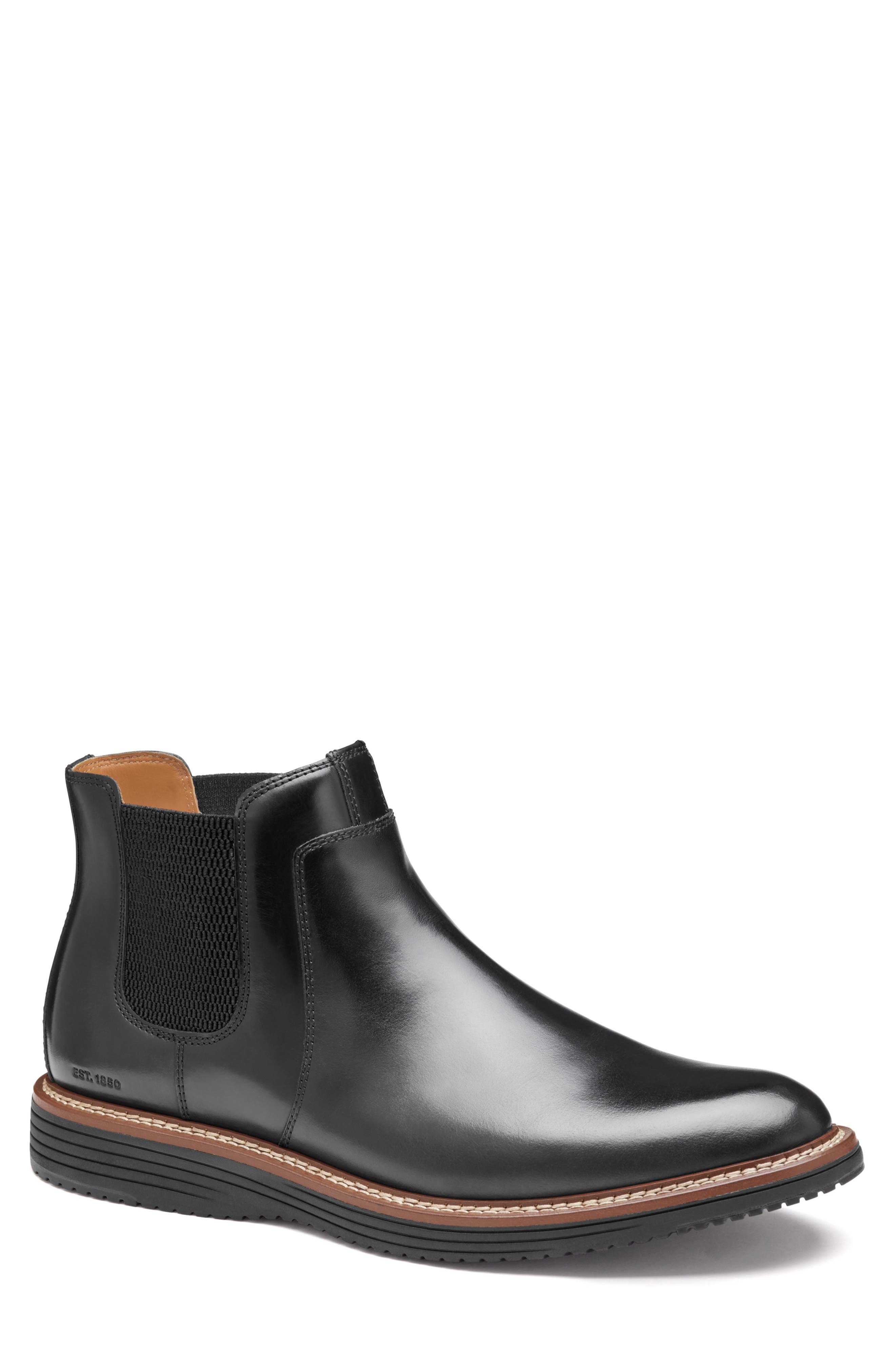 Johnston & Murphy Upton Chelsea Boot, Main, color, Black Full Grain