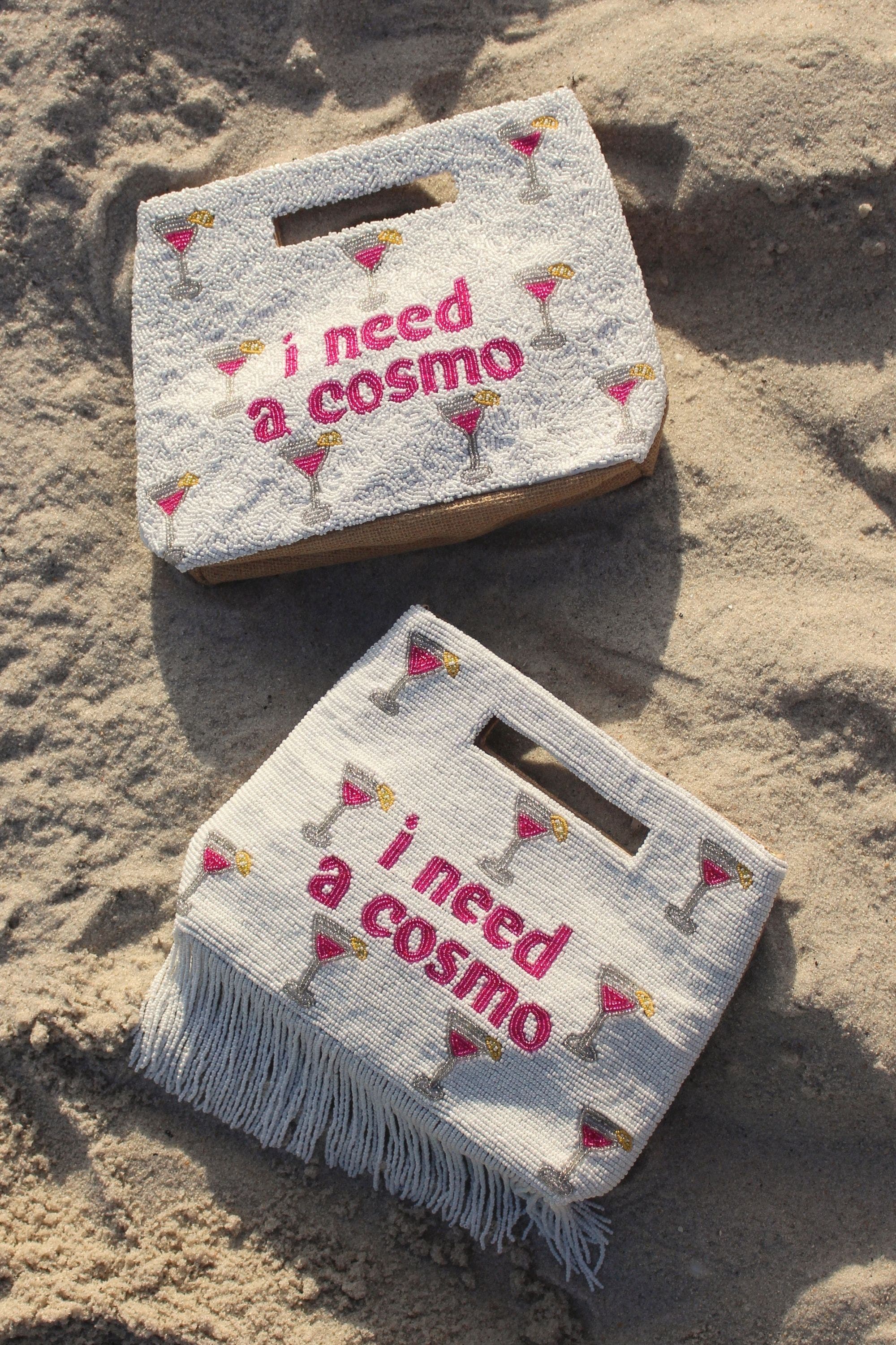 Island to East Side I Need a Cosmo Handle Pouch, Fringe, Alternate, color, White