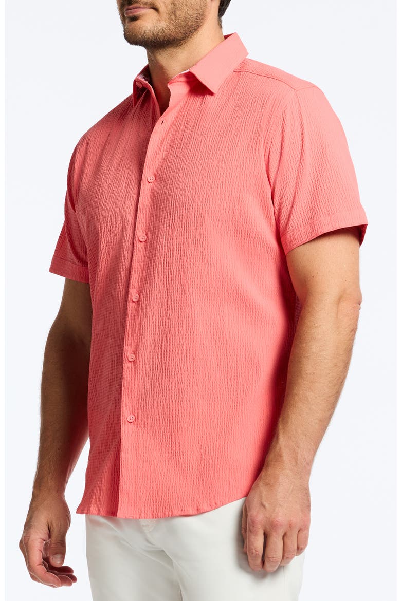 Thresher Classic Fit Solid Short Sleeve Cotton Seersucker Button-Up Shirt, Alternate, color, CORAL