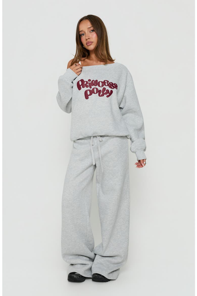 Aaleah Off Shoulder Graphic Sweatshirt, Alternate, color, GREY
