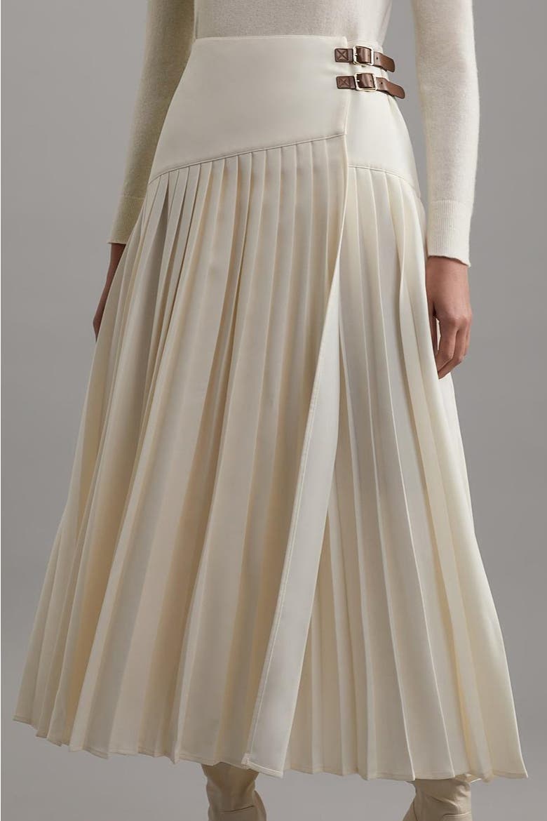 Buckle Detailed Maxi Skirt, Alternate, color, Ivory