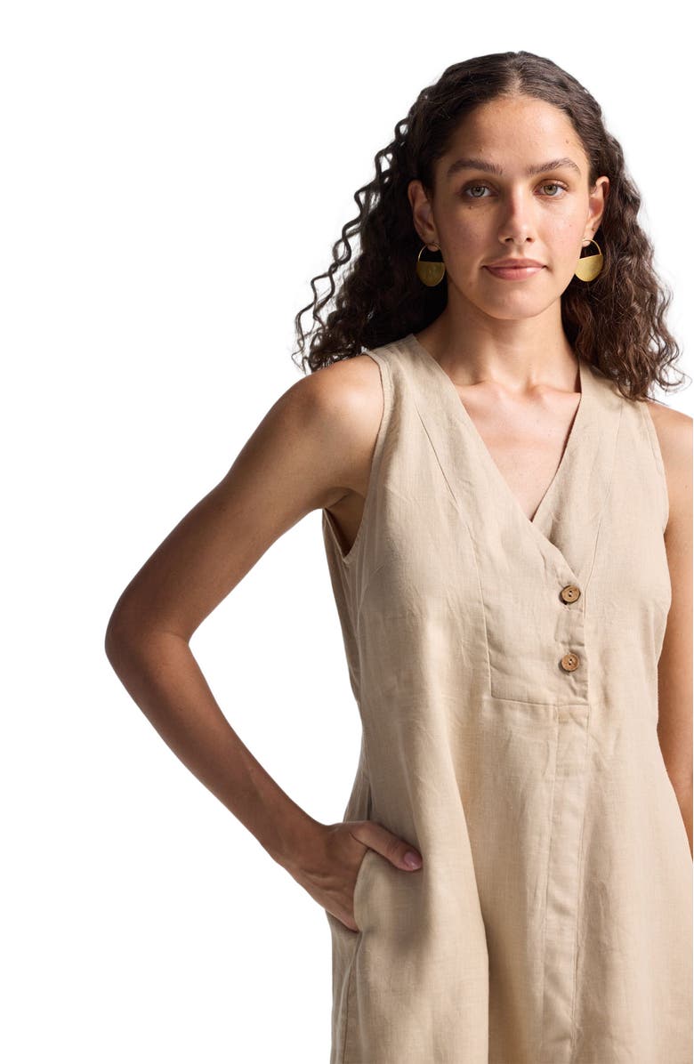 Reistor Straight Dress with Front Slit in Neutral Beige Hemp, Alternate, color, Neutral