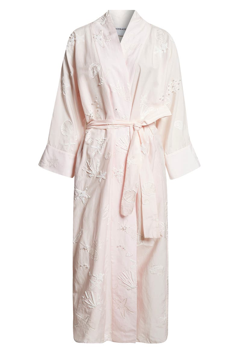 Peignoir Embroidered Long Sleeve Cotton & Silk Wrap Dress, Alternate, color, IVORY SHELL BRODERIE