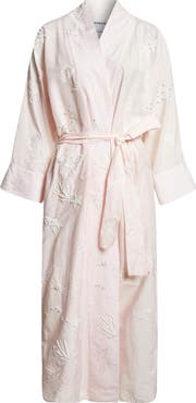 BERNADETTE Peignoir Embroidered Long Sleeve Cotton & Silk Wrap Dress