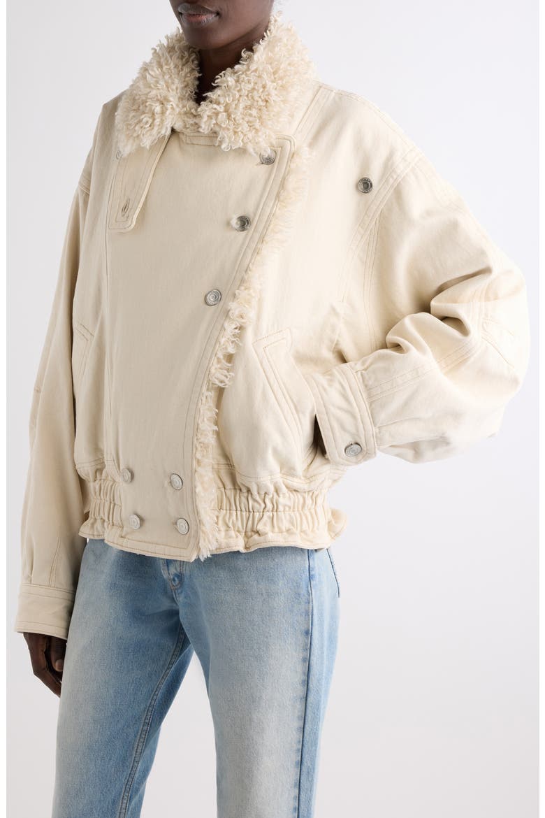 Valineo-GD Faux Fur Collar Denim Jacket, Alternate, color, ECRU