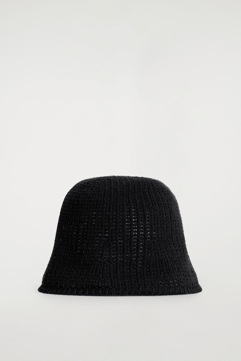 Open-Knit Bucket Hat, Alternate, color, BLACK