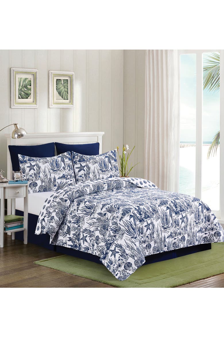 Reef Shores Beach Coastal Cotton Quilt Set  - Reversible and Machine Washable, Alternate, color, Blue
