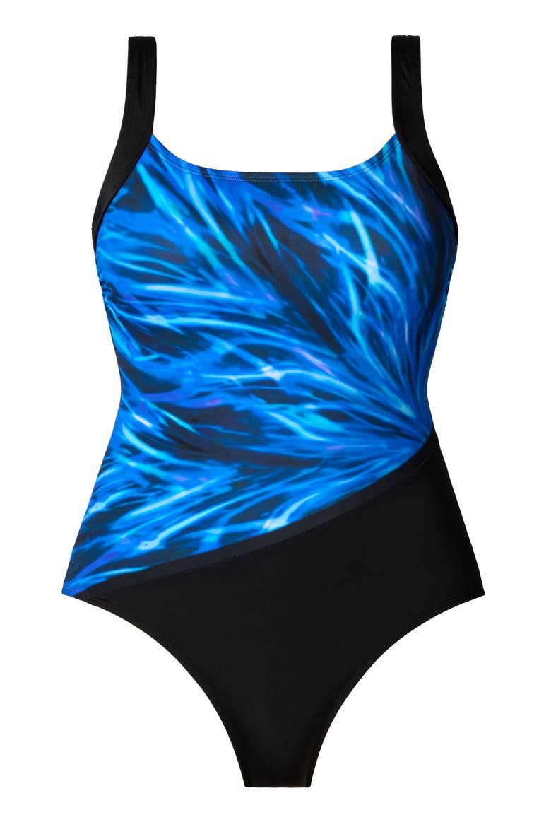 Squareneck Illusion Tank Chlorine Resistant One-Piece Swimsuit, Alternate, color, Blue Electrifying