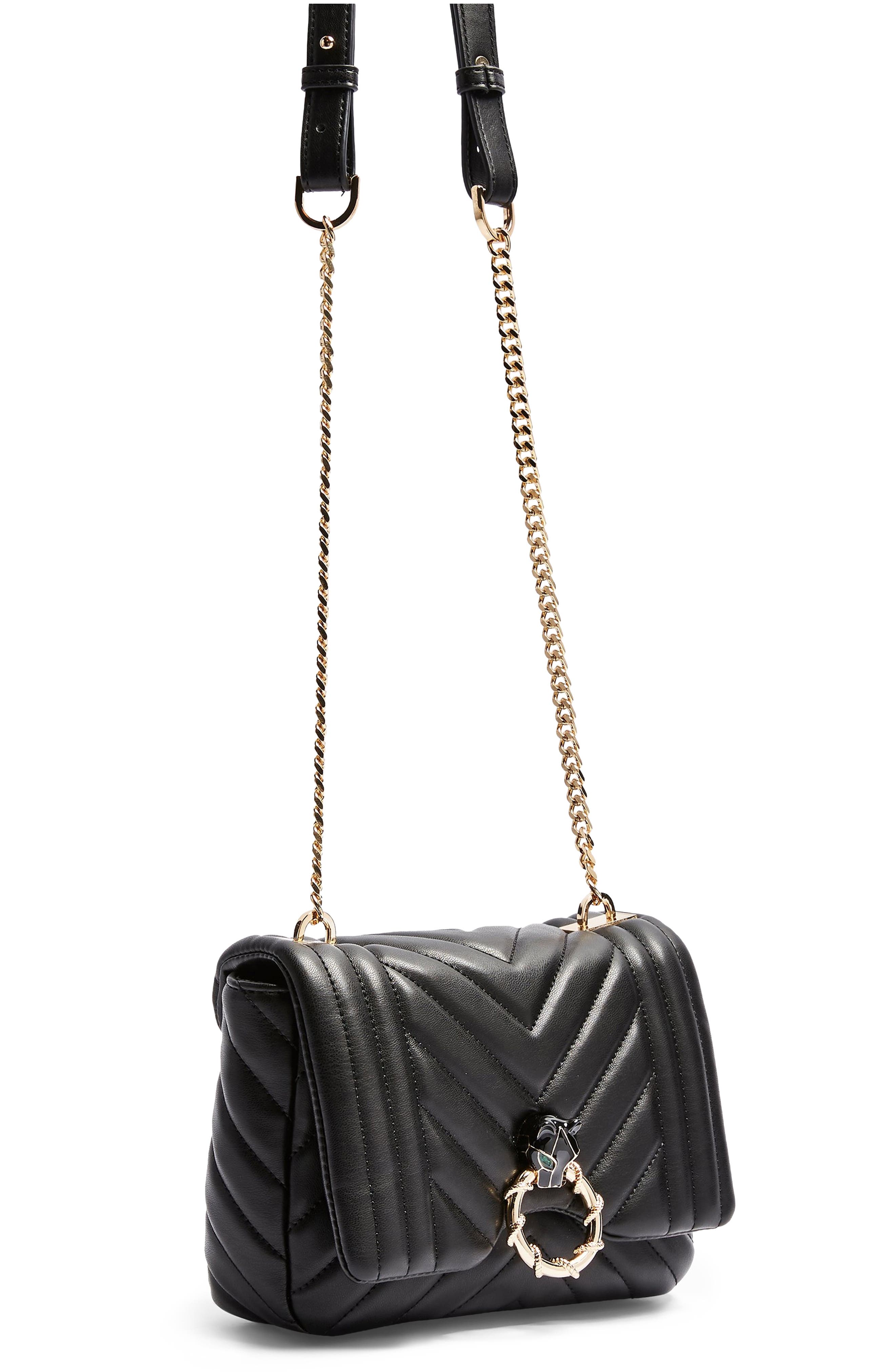 Topshop Carl Panther Faux Leather Shoulder Bag, Alternate, color, 