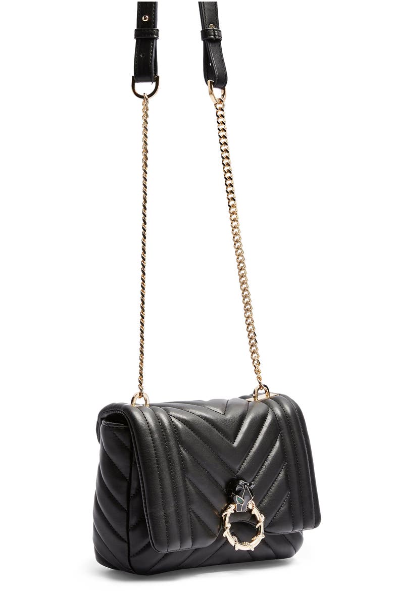 Carl Panther Faux Leather Shoulder Bag, Alternate, color, BLACK