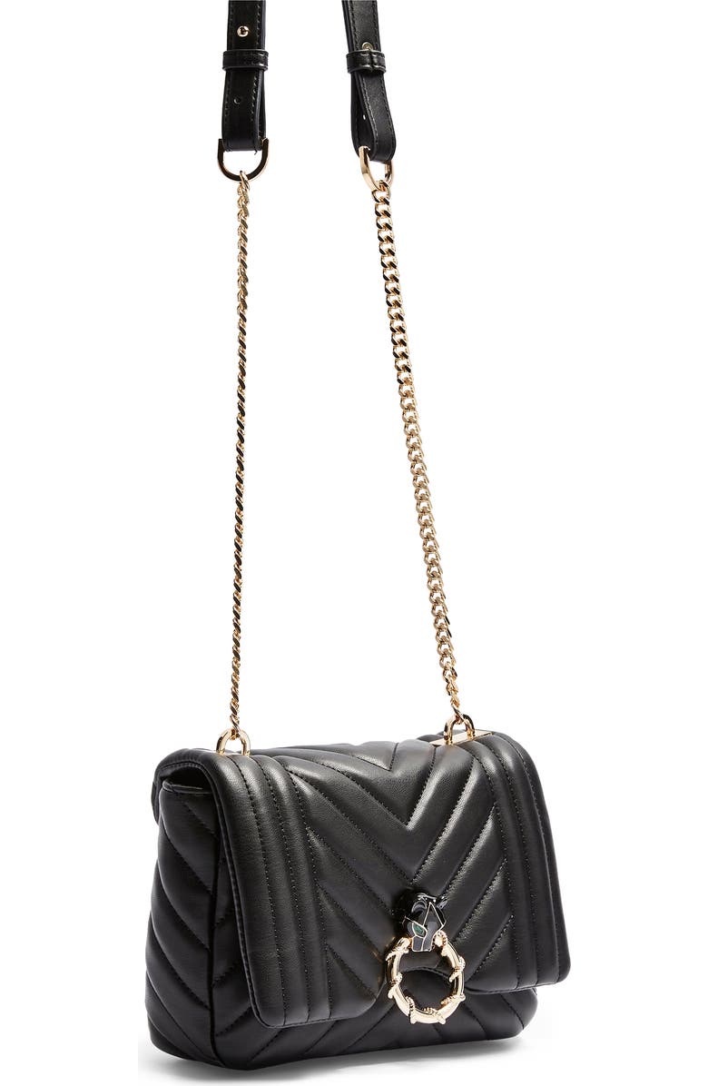 Topshop Carl Panther Faux Leather Shoulder Bag, Alternate, color,