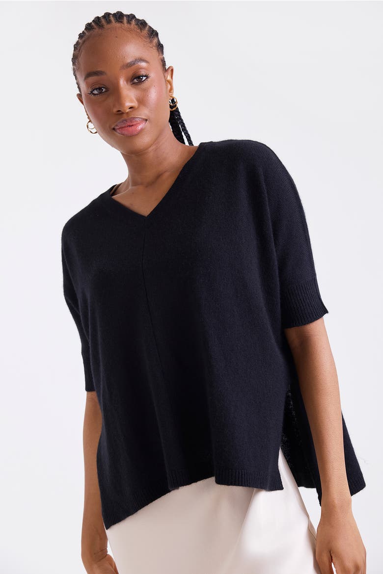 Venetia Vee V-Neck 100% Cashmere Sweater, Main, color, BLACK