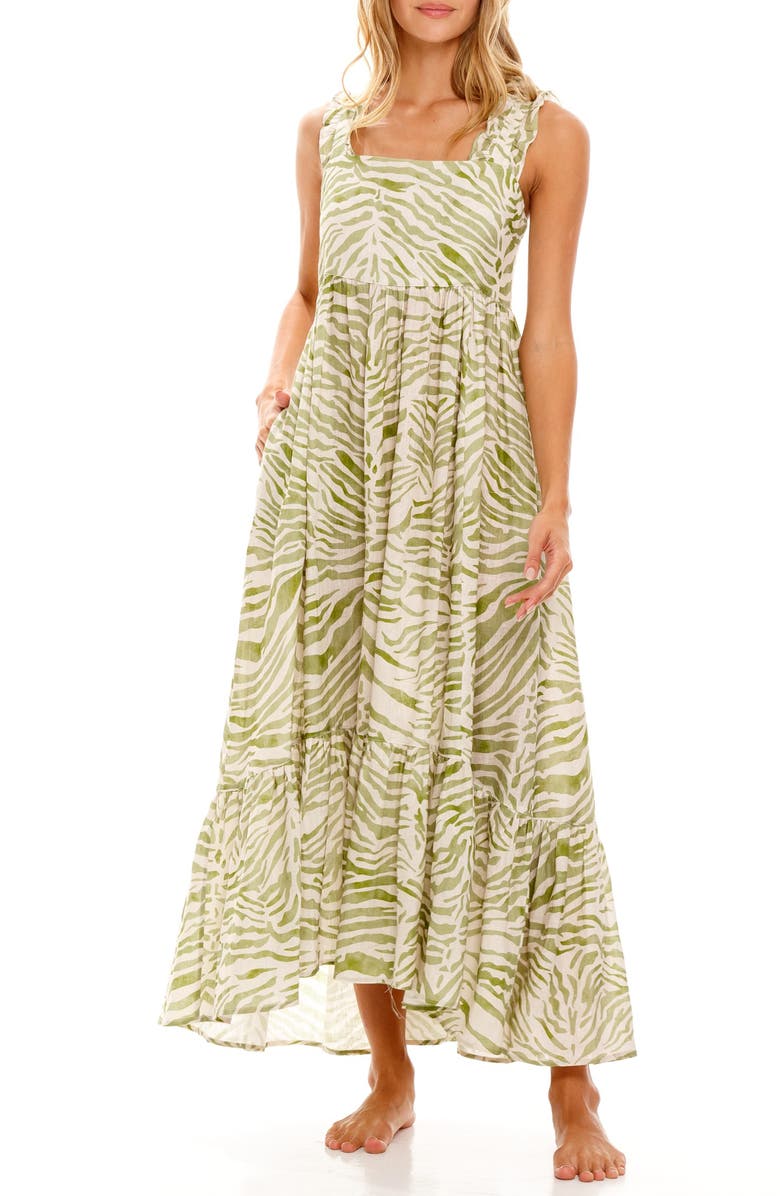 The Lazy Poet Mika Olive Zebra Linen Nightgown, Main, color, Green