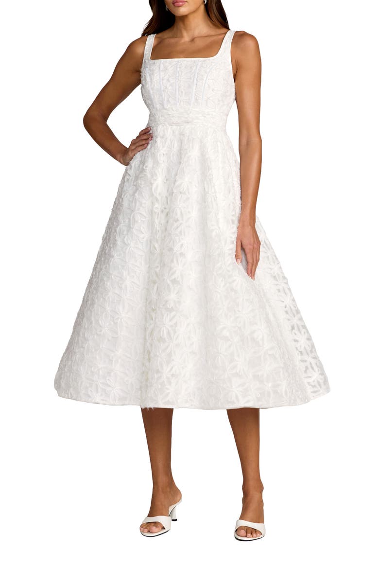 Tulle Floral Midi Dress With Pockets, Main, color, Ivory