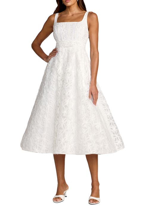 Tulle Floral Midi Dress With Pockets