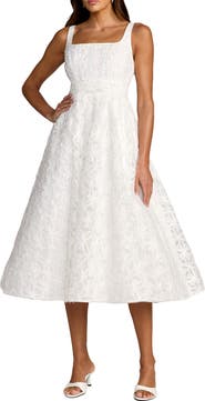 Mac Duggal Tulle Floral Midi Dress With Pockets