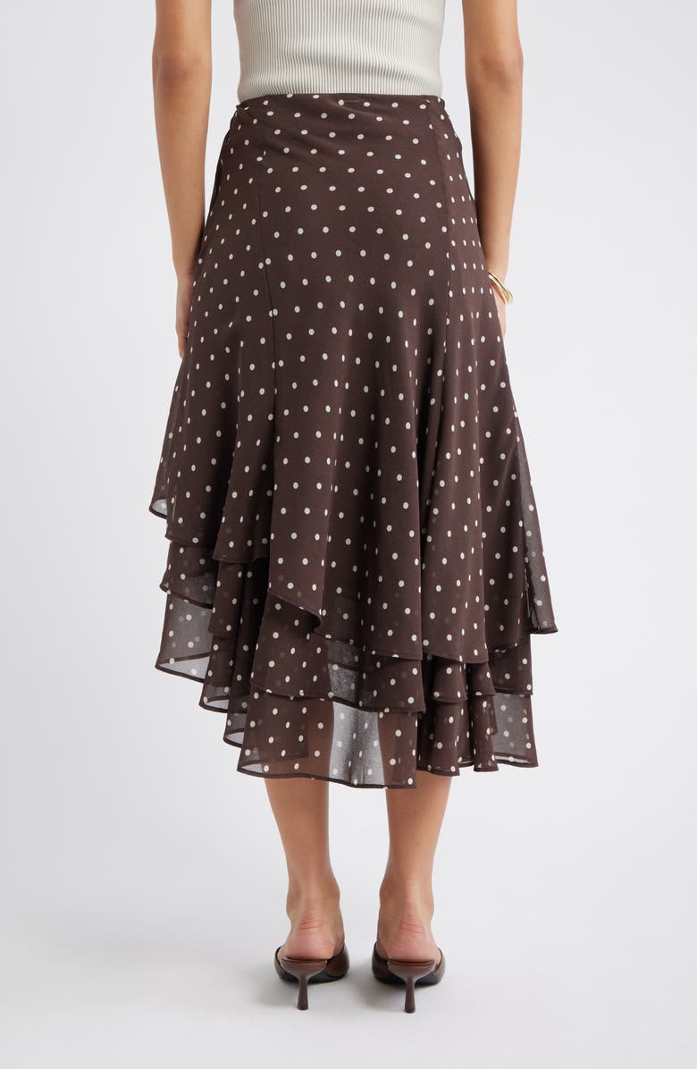 Open Edit Layered Asymmetric Chiffon Midi Skirt, Alternate, color, Brown Bea Dot