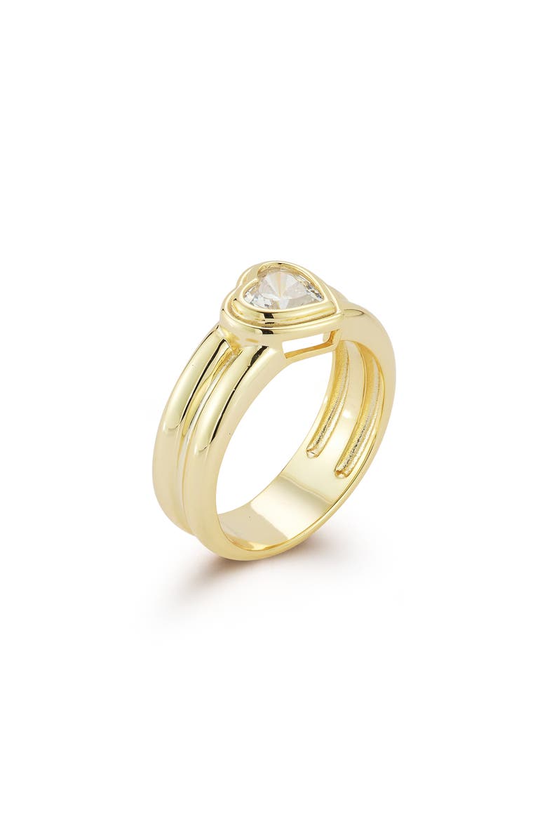 Bezel Cubic Zirconia Heart Ring, Alternate, color, GOLD