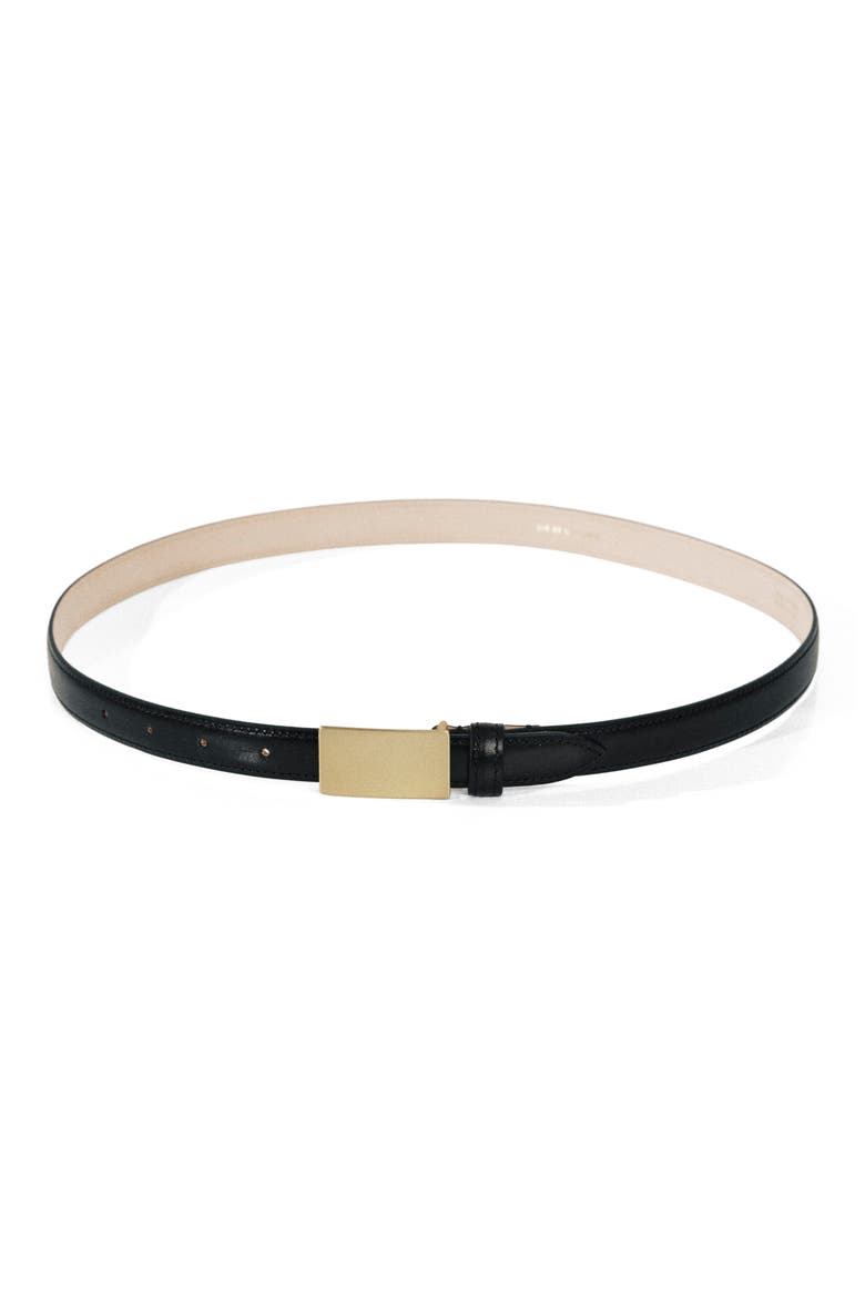 Signet Plaque Buckle Leather Belt, Main, color, BLACK/ BRUSHED GOLD