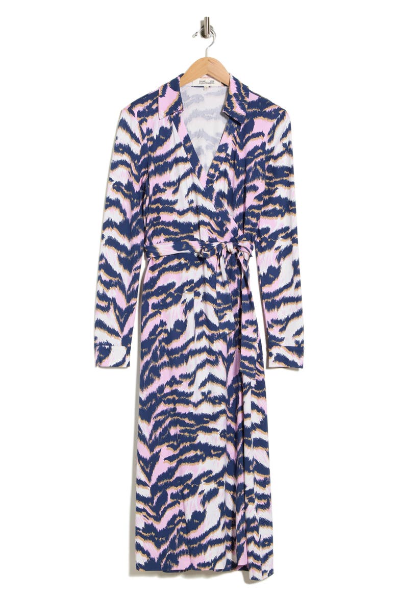 Abigail Long Sleeve Midi Wrap Dress, Main, color, PALACE TIGER PINK