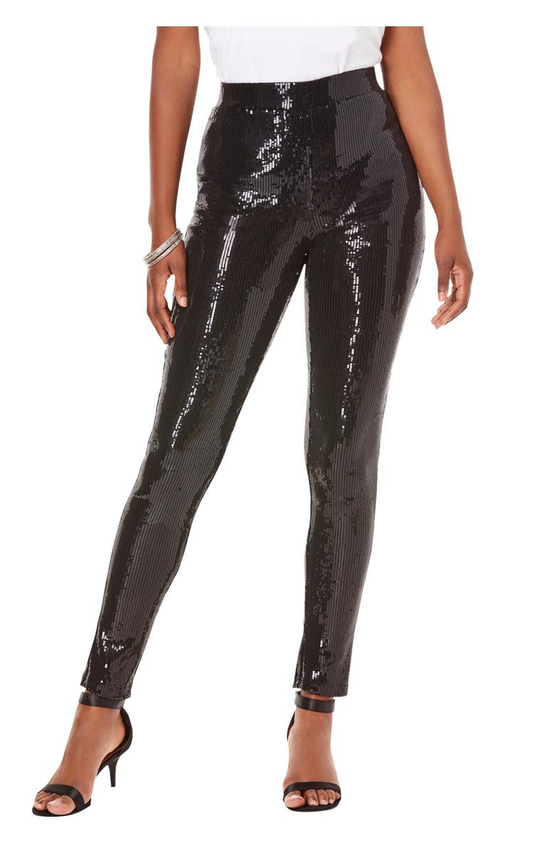 Roaman's Sequin Legging, Main, color, Black