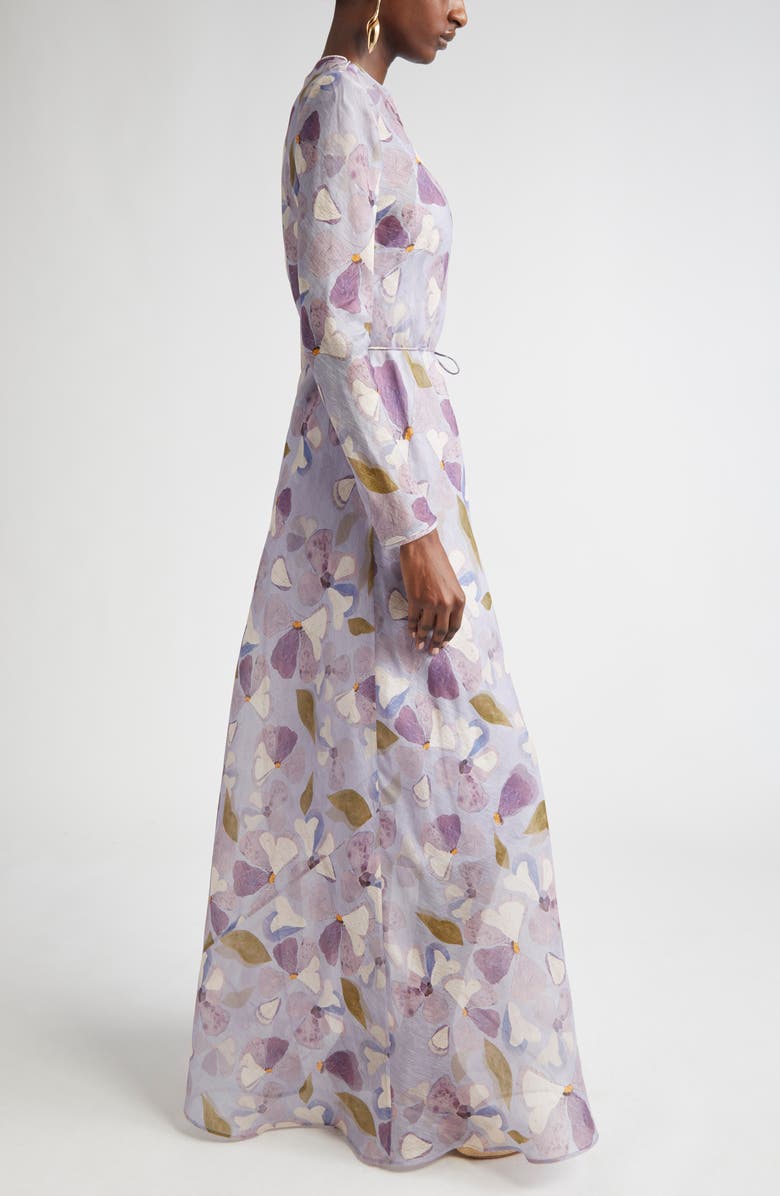 Zimmermann Floral Print Long Sleeve Linen & Silk Maxi Dress, Alternate, color,