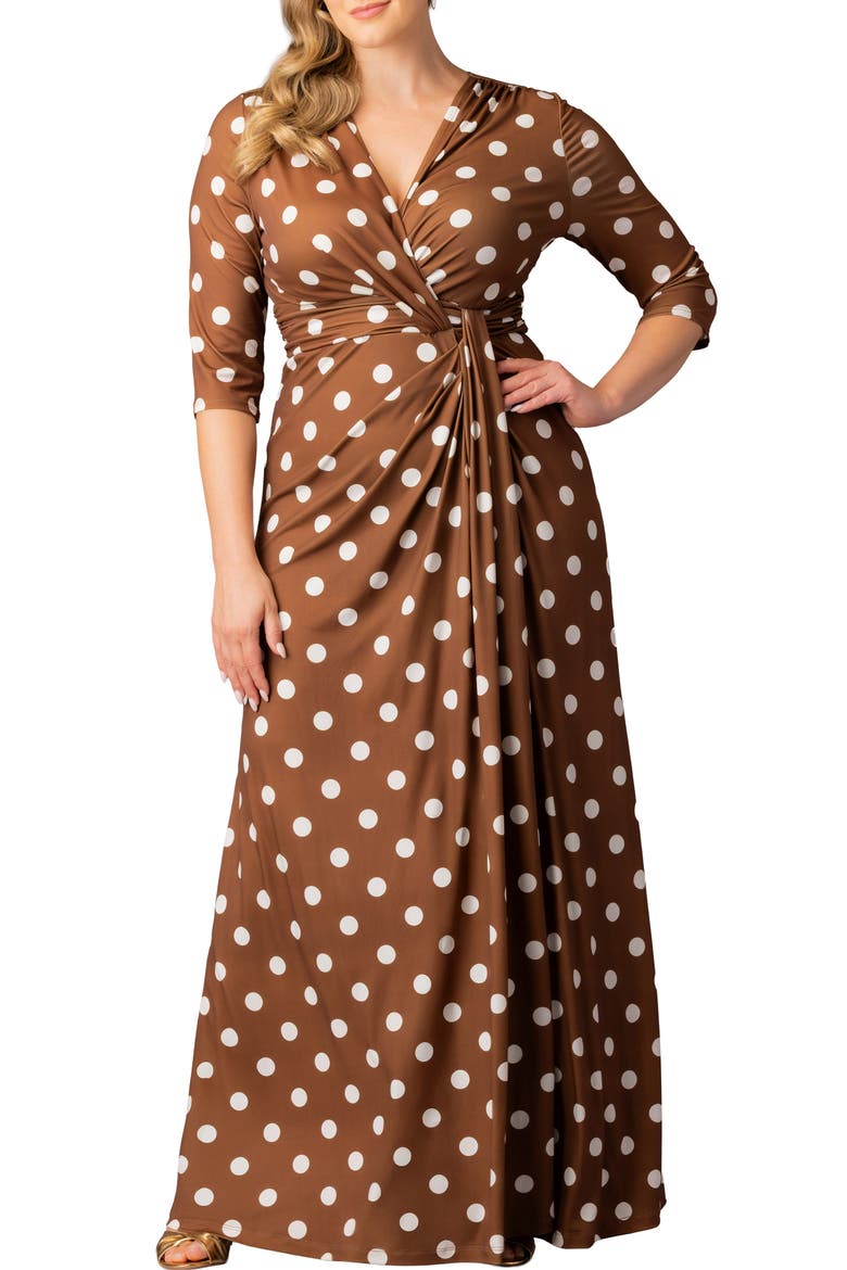 Evening Romance Stretch Jersey Gown, Main, color, CHOCOLATE POLKA DOT
