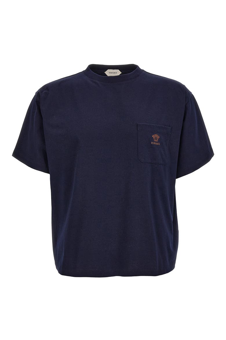 Embroidered Cotton Jersey Pocket T-Shirt, Alternate, color, NAVY BLUE