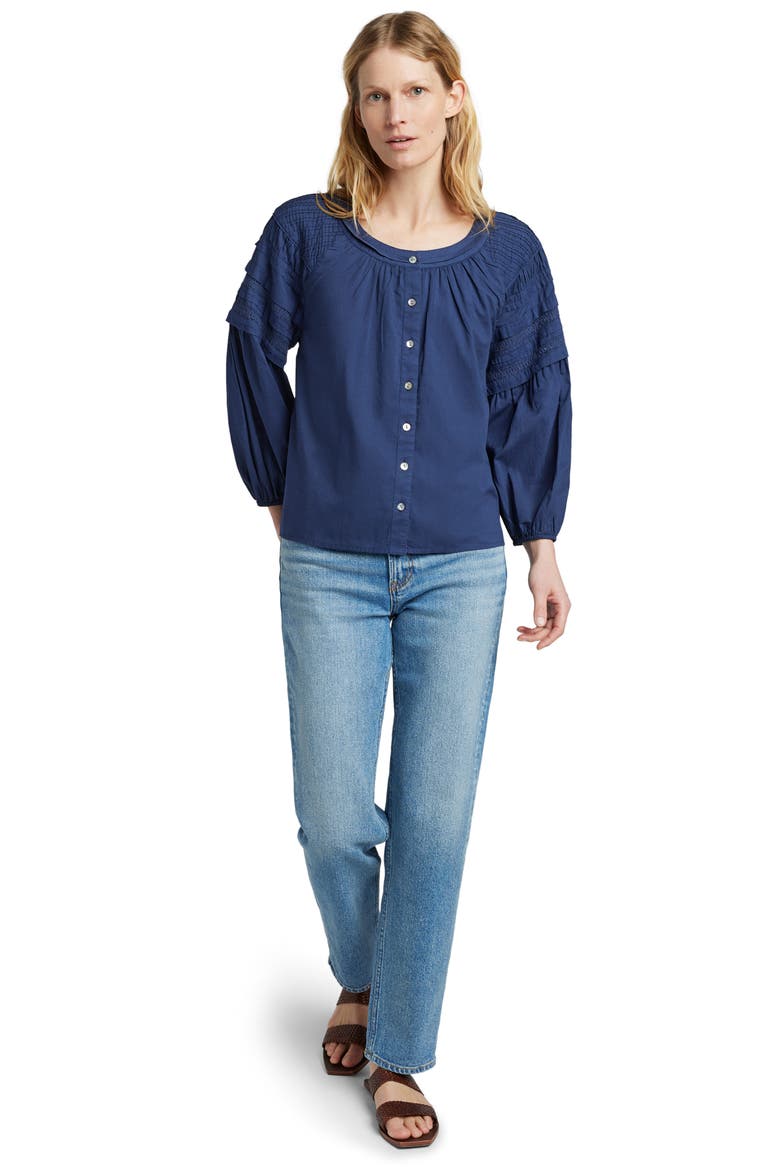 Enna Lace Inset Organic Cotton Top, Alternate, color, NAVY