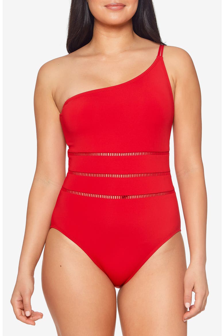 Behind the Seams One-Shoulder One-Piece Swimsuit, Alternate, color, GINGER