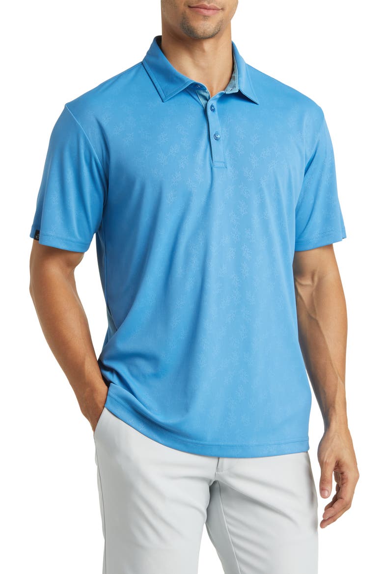 Barrett Botanical Print Golf Polo, Main, color, BLUE