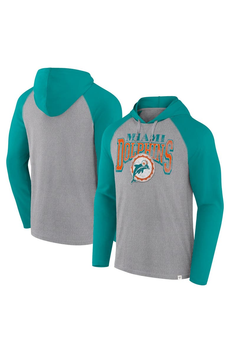 FANATICS Men's Fanatics Gray/Aqua Miami Dolphins Under Center Long Sleeve Hoodie T-Shirt, Main, color, Gray