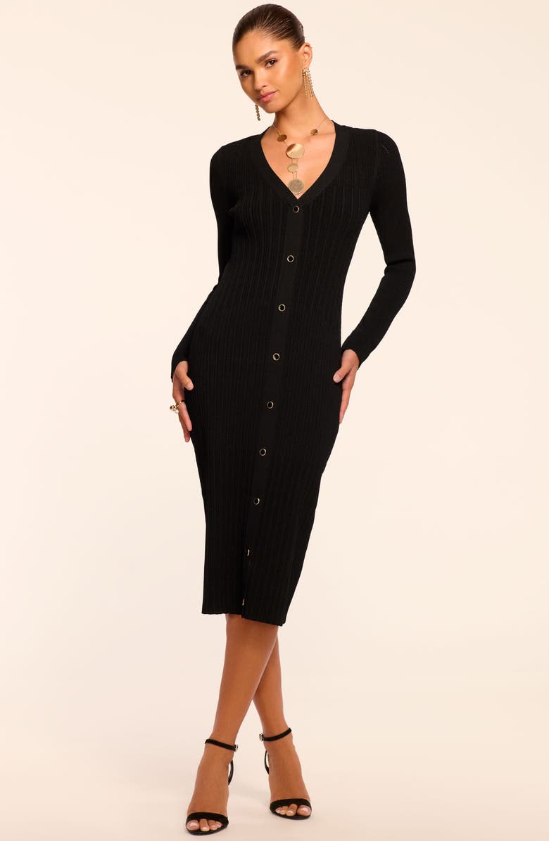 Ramy Brook Gabby Long Sleeve Midi Dress, Alternate, color, Black