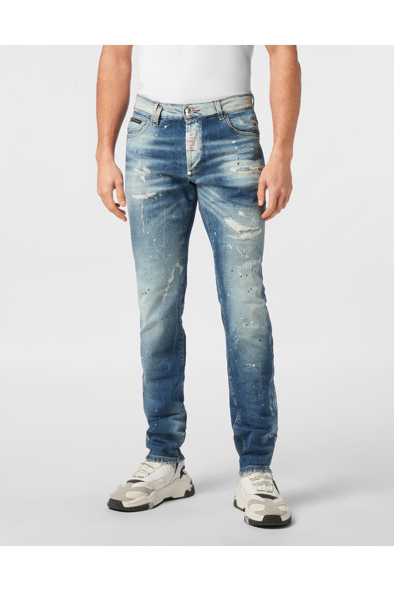 Super Straight Cut Trousers Paisley Bandana Men, Main, color, ThunderBlue