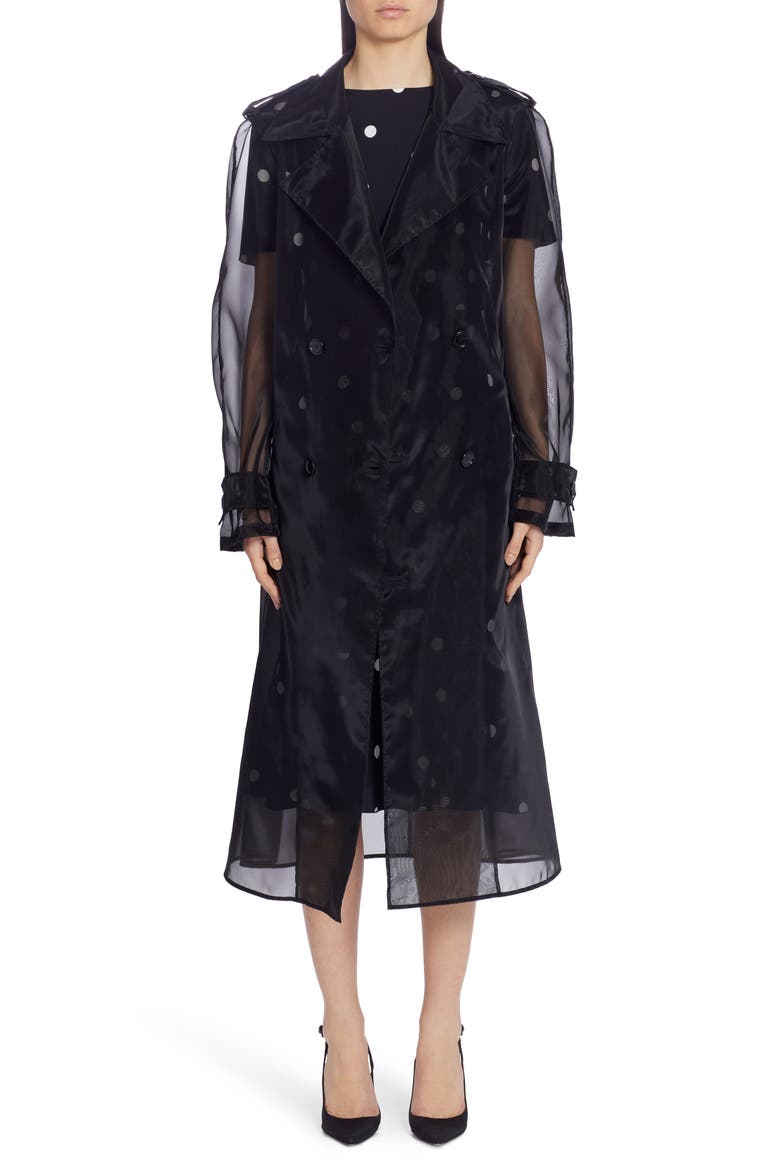 Sheer Organza Trench Coat, Main, color, BLACK