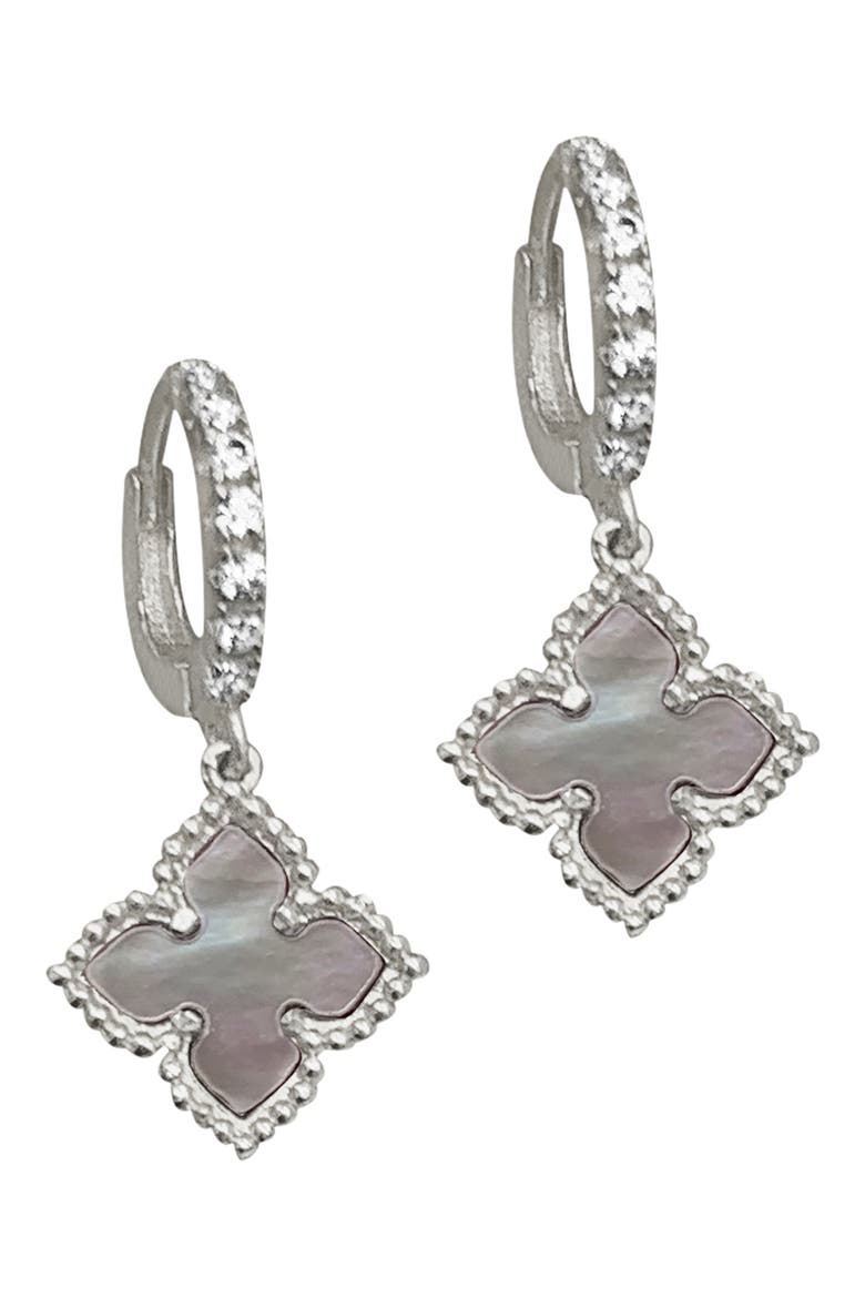 Floral Dangle Mother of Pearl Hoop Earrings, Main, color, WHITE