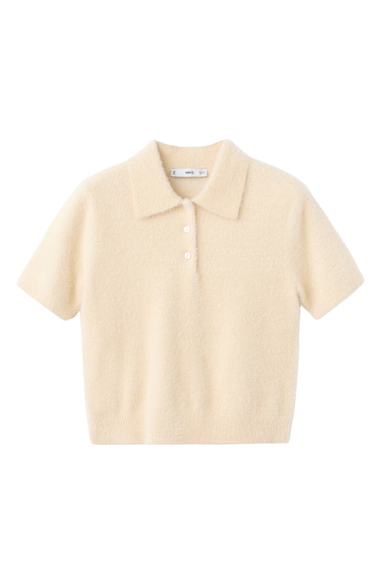 MANGO Faux Fur-Effect Polo Sweater, Alternate, color, Ecru
