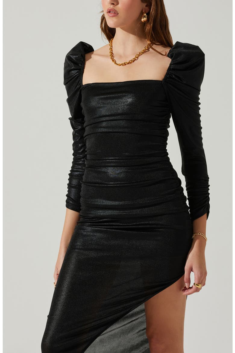 Vanozza Metallic Ruched Cocktail Dress, Alternate, color, BLACK