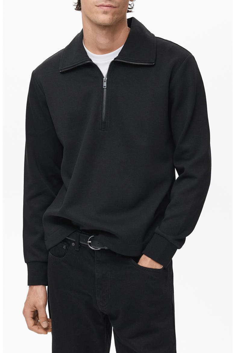 Quarter Zip Cotton Sweatshirt, Main, color, BLACK