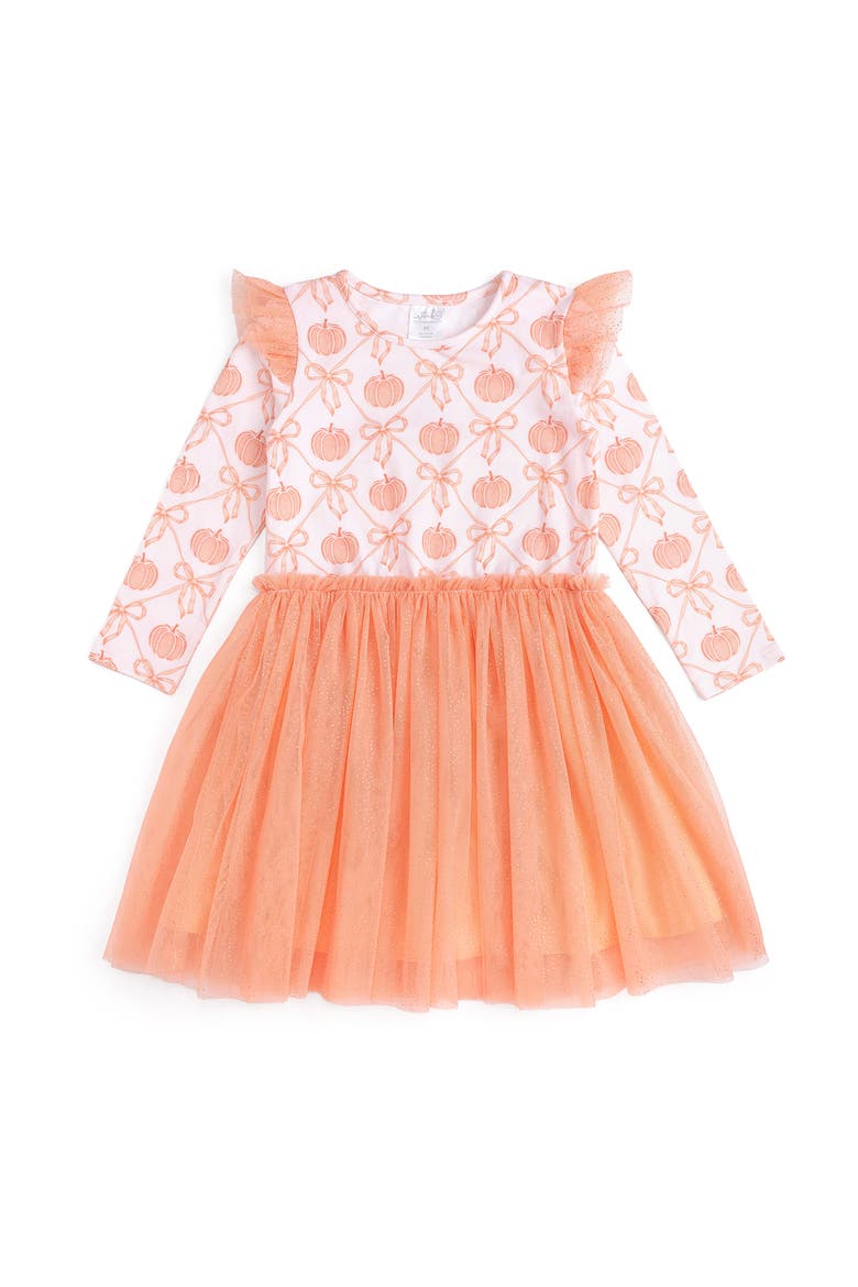Pumpkin Bow Trellis Long Sleeve Tutu Dress, Main, color, Soft Pink